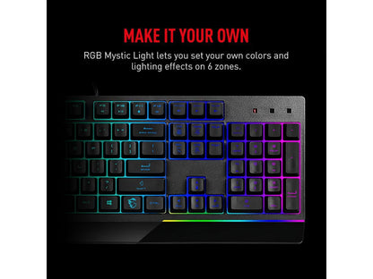 Vigor GK30 Gaming Keyboard & GM11 Gaming Mouse Combo - Mechanical Membrane Switches, 6-Zone RGB, Water Repellent & Splash-Proof, 5000 DPI - Black