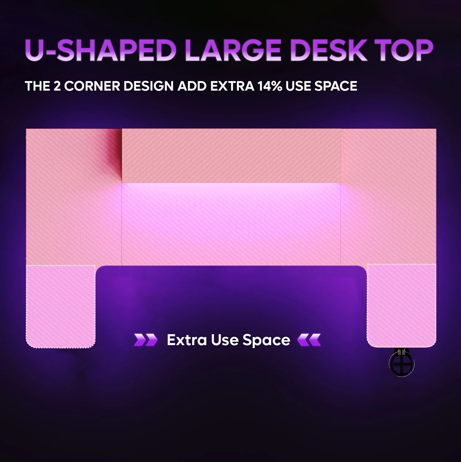 U-Shaped Gaming Desk with Monitor Stand, LED Lights, Headphone Hooks, Cup Holder, 31.5 X 59 In, Carbon Fiber Pink