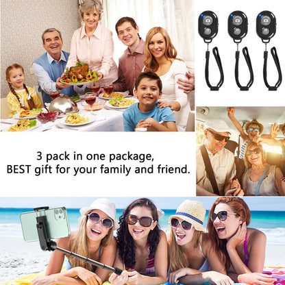 Wireless Remote Shutter for Cellphones and Tablets (3 Pack),  Bluetooth Remote for Iphone/Android Camera Control, Selfie Clicker for Photos and Videos - Wrist Strap Included