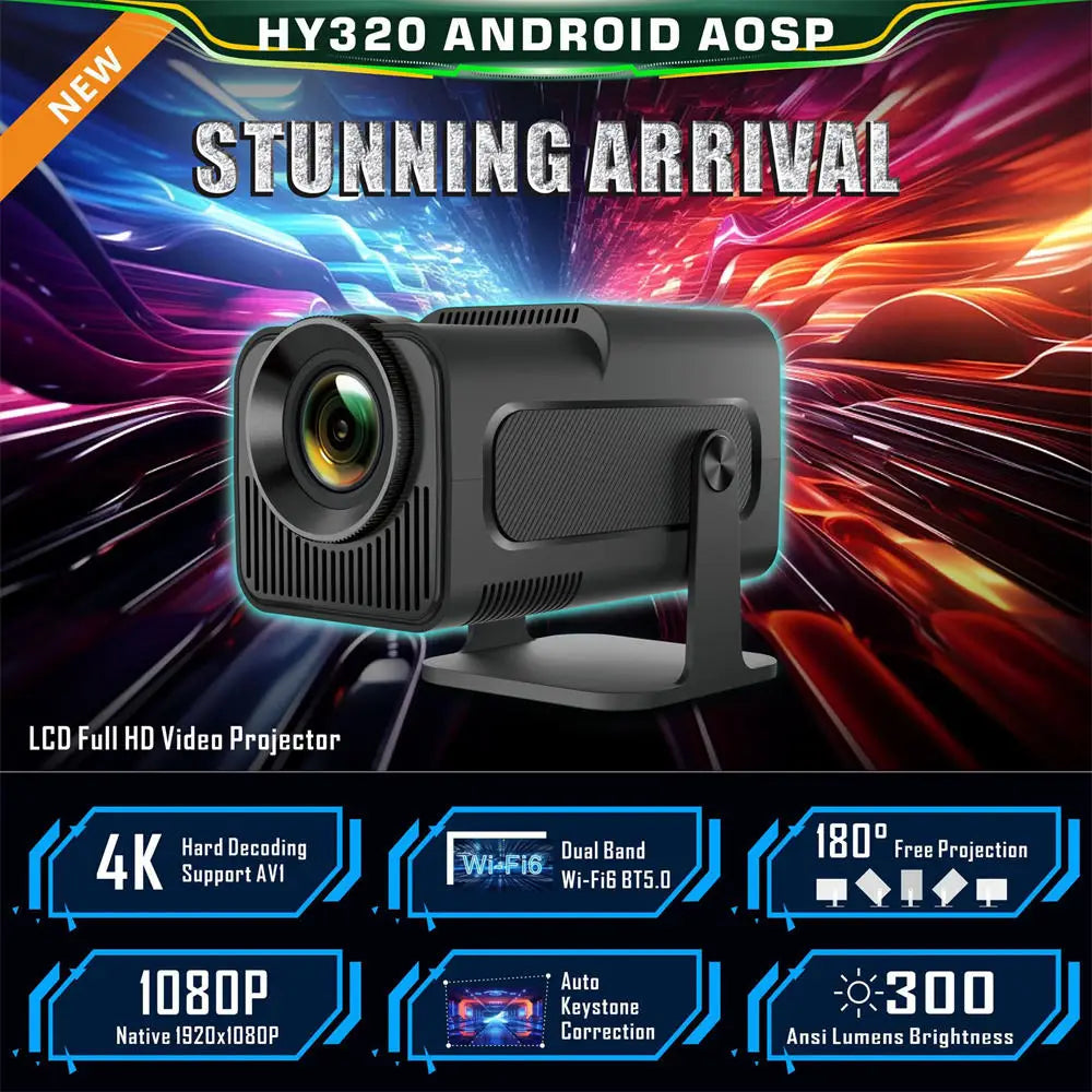 HY320 Mini Projector Android 11 Wifi 6 BT5.0 Allwinner H713 Upgrade 4K Home Outdoor Portable Projector