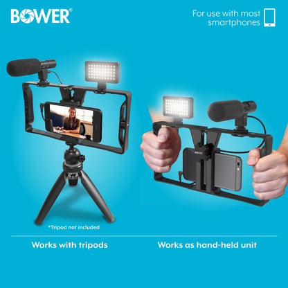 Ultimate Vlogger Pro Kit with Smartphone Rig, HD Microphone, 50 LED Light, 3 Diffusers / Filters, and Shutter Remote