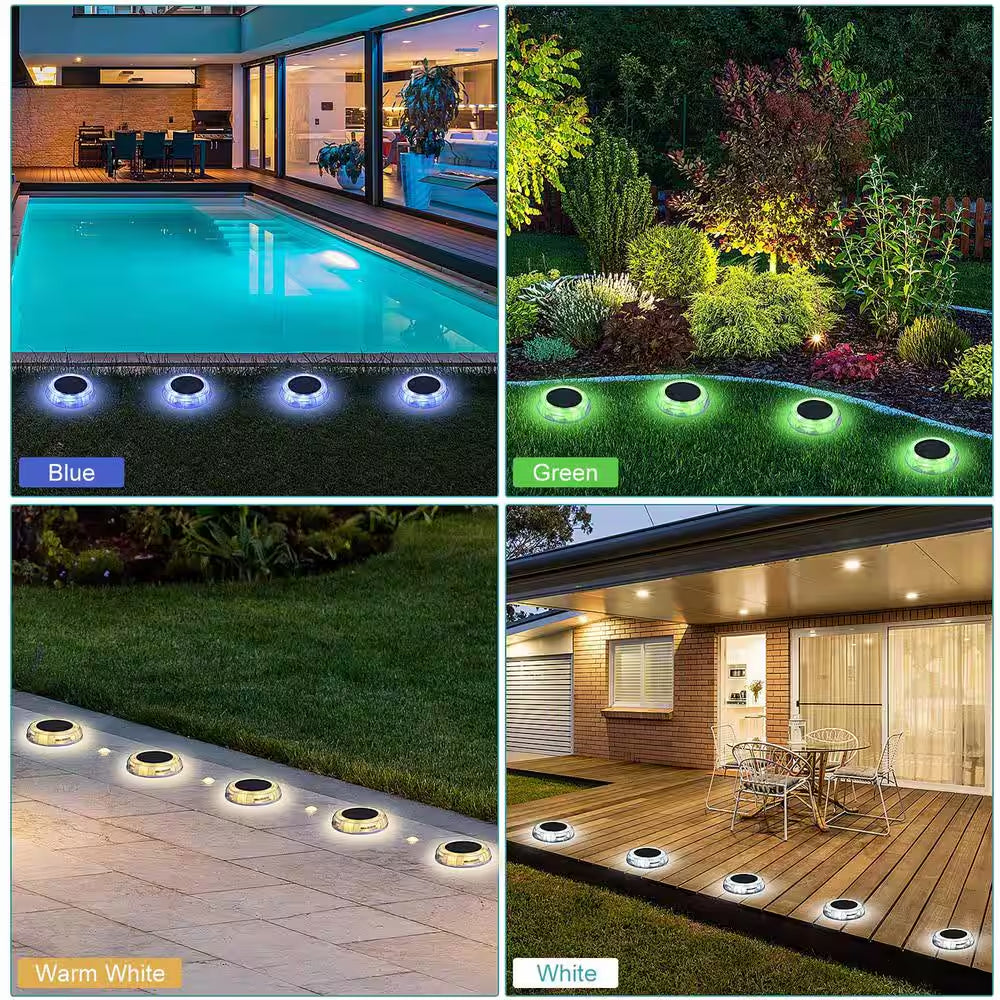 Solar Powered 4-Lights America Style Color Deco LED Garden Fence Pool Porch Waterproof Lights (4PK)