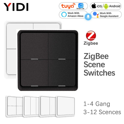 Zigbee 3.0 Tuya Smart Scene Switch Push Button 1/2/3/4 Gang 3 6 9 12 Scenes Automation Scenario Wireless Switch for Tuya Devices
