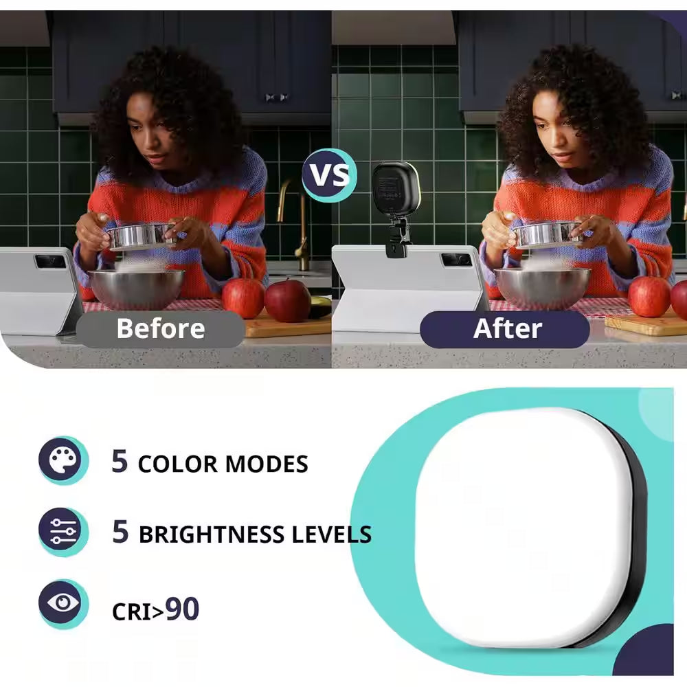 Selfie Light, 60-LED Clip-On, 3 Modes, Rechargeable, for Phone, Ipad, Laptop-Perfect for Streaming, Vlogs and Zoom Calls