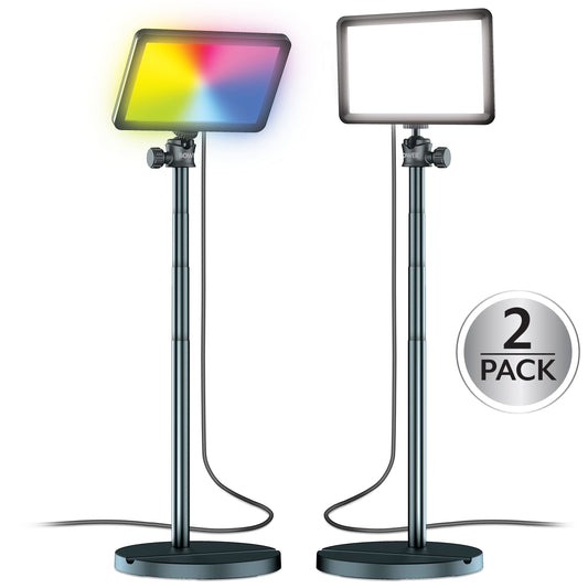 8" Creator LED RGB Light Kit 2-Pack W/ 32" Extendable Aluminum Stands , Perfect for Content Creation