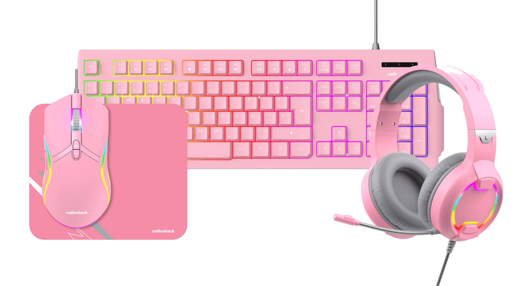 Mistic RGB Gaming Combo – Keyboard (105 Keys), Backlit Mouse (6400 DPI), & Headphones with Microphone