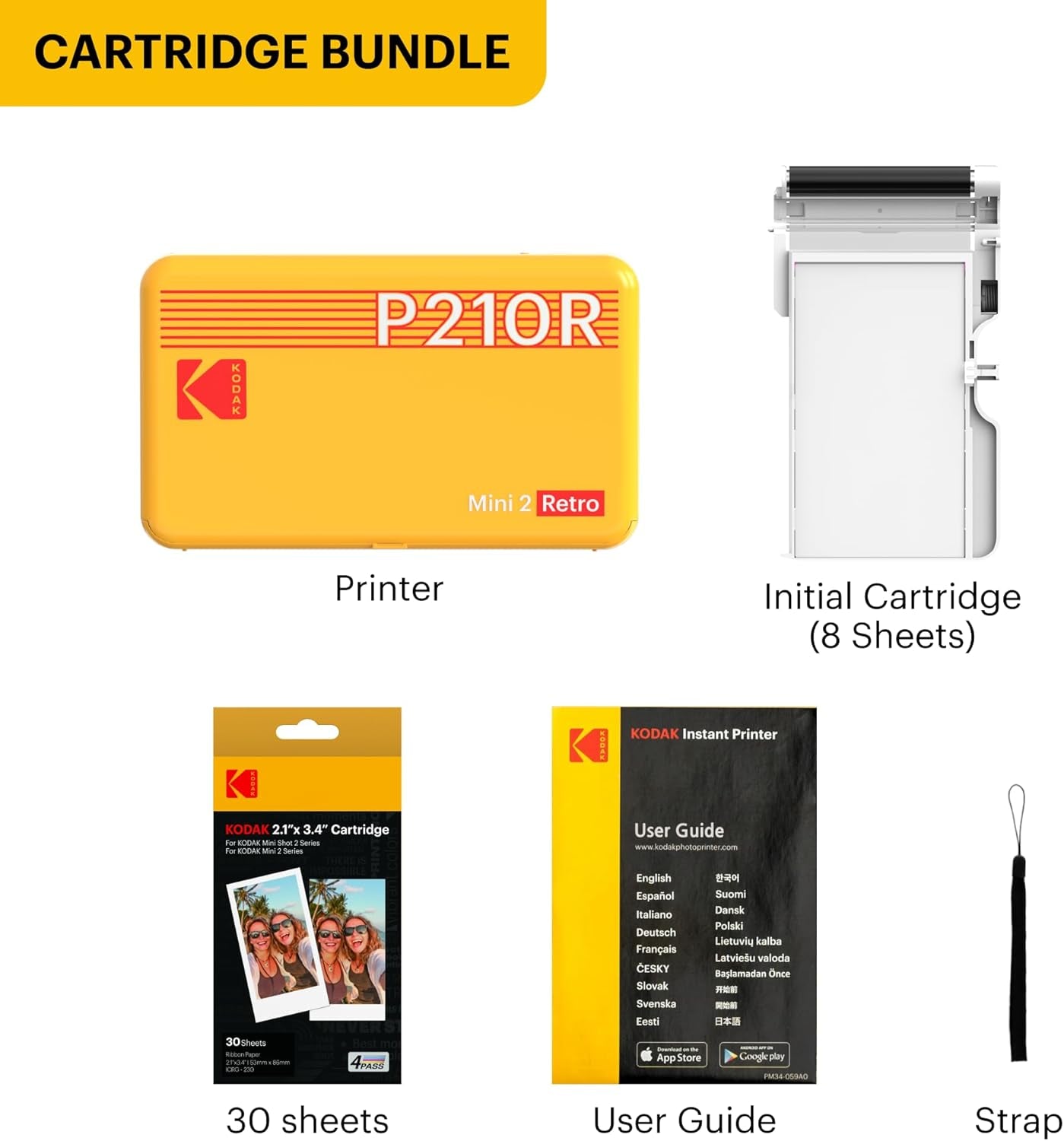 Mini 2 Retro 4PASS Portable Photo Printer, 2.1X3.4 Inches, 38 Sheets Bundle, White