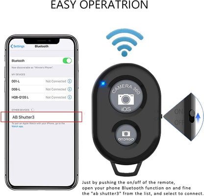 Wireless Remote Shutter for Cellphones and Tablets (3 Pack),  Bluetooth Remote for Iphone/Android Camera Control, Selfie Clicker for Photos and Videos - Wrist Strap Included