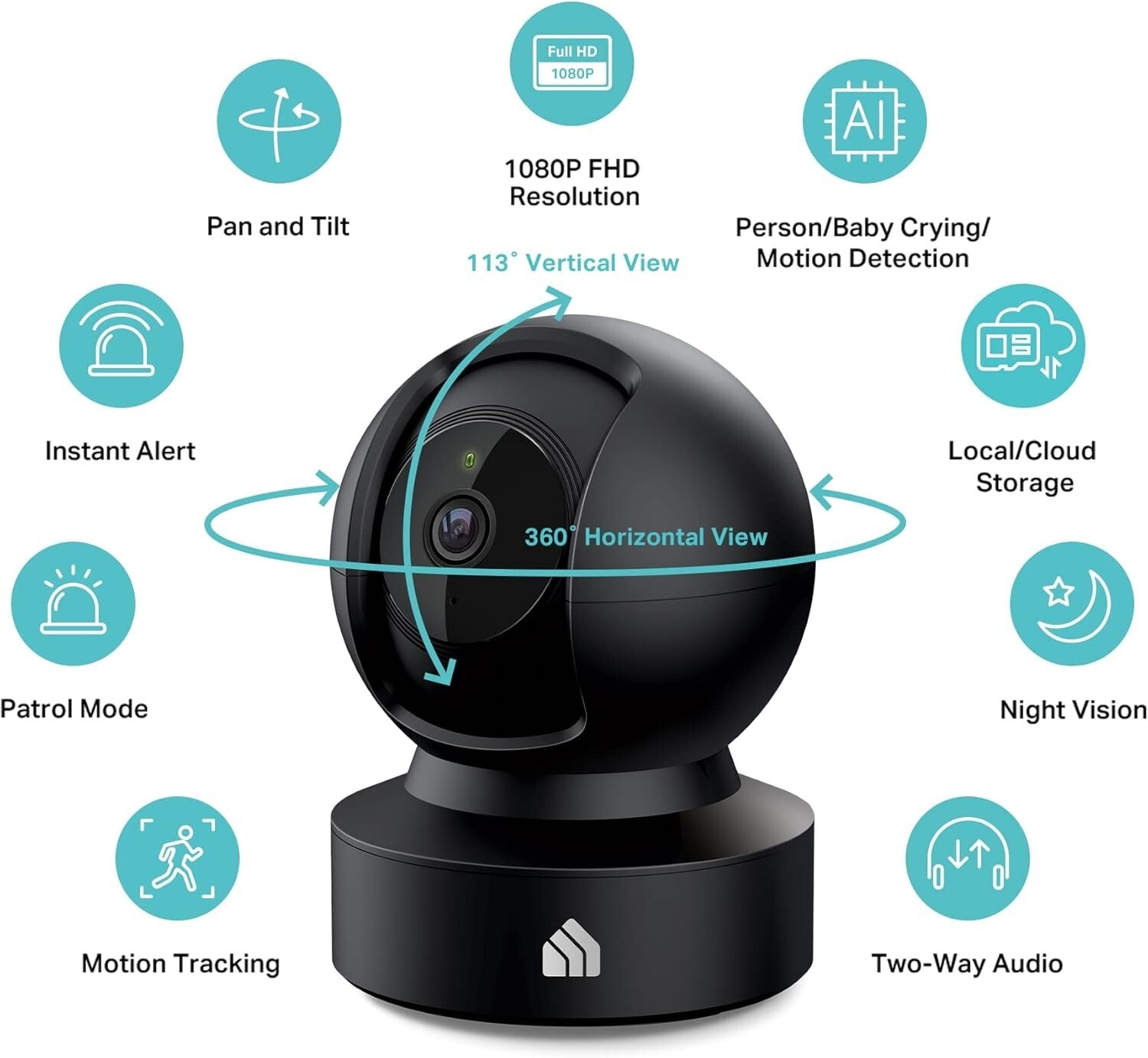 HD Indoor Security Camera, 2-Way Audio, Night Vision, Works W/ Smart Devices