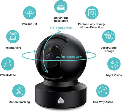 HD Indoor Security Camera, 2-Way Audio, Night Vision, Works W/ Smart Devices
