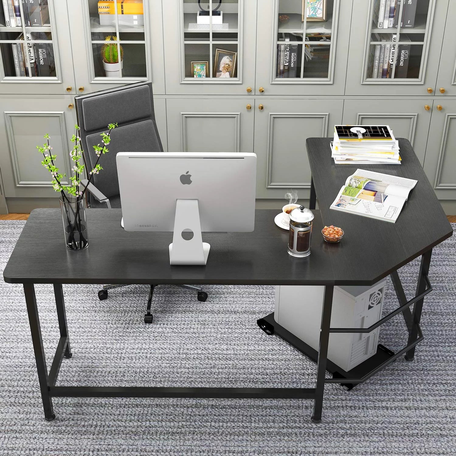 66" Wood L-Shaped Computer Gaming Desk Corner PC Latop Table Study Office Workstation Black