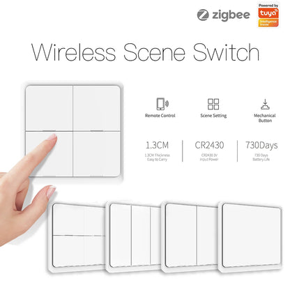 4 Gang Tuya Zigbee Wireless 12 Scene Switch Push Button Controller Battery Powered Automation Scenario for Tuya Devices