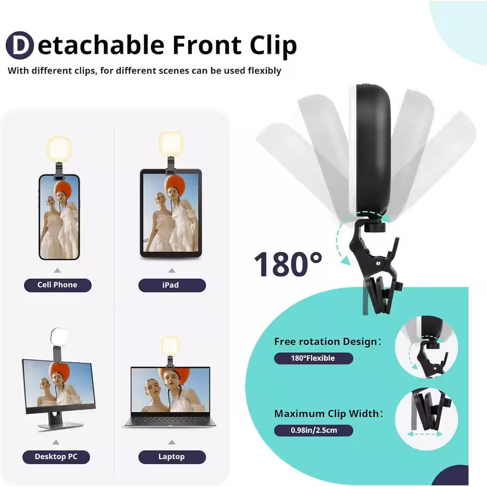 Selfie Light, 60-LED Clip-On, 3 Modes, Rechargeable, for Phone, Ipad, Laptop-Perfect for Streaming, Vlogs and Zoom Calls