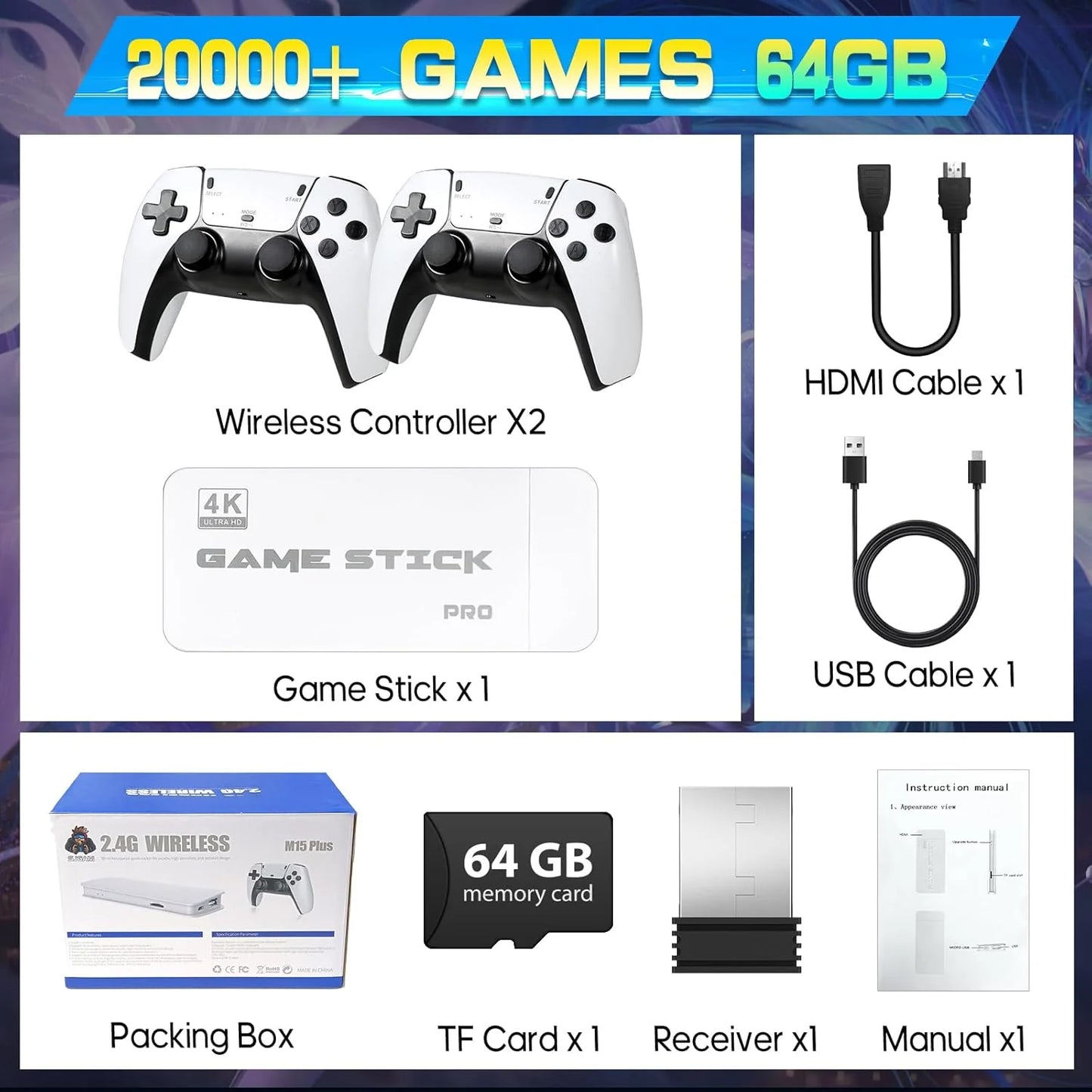 WIRELESS RETRO GAMING CONSOLE 60,000+ LICENSED GAMES (2 Free Controllers Included)