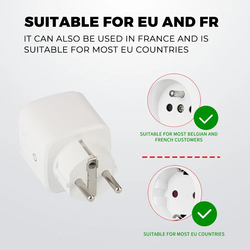 16A 20A Tuya Smart Plug EU Wifi Smart Socket with Power Monitoring Electrical Sockets APP Control Timing Voice for Alexa Google