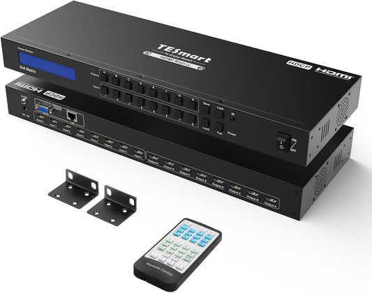 8X8 HDMI Matrix 4K Matrix Switcher Support EDID, 4K@30HZ, 1080P 3D, HDCP, 8 in 8 Out HDMI Switch with IR Remote Control, RS232, TCP/IP Control, Rack-Mount HDMI Matrix