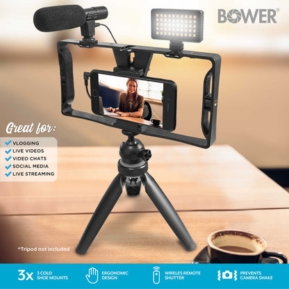 Ultimate Vlogger Pro Kit with Smartphone Rig, HD Microphone, 50 LED Light, 3 Diffusers / Filters, and Shutter Remote
