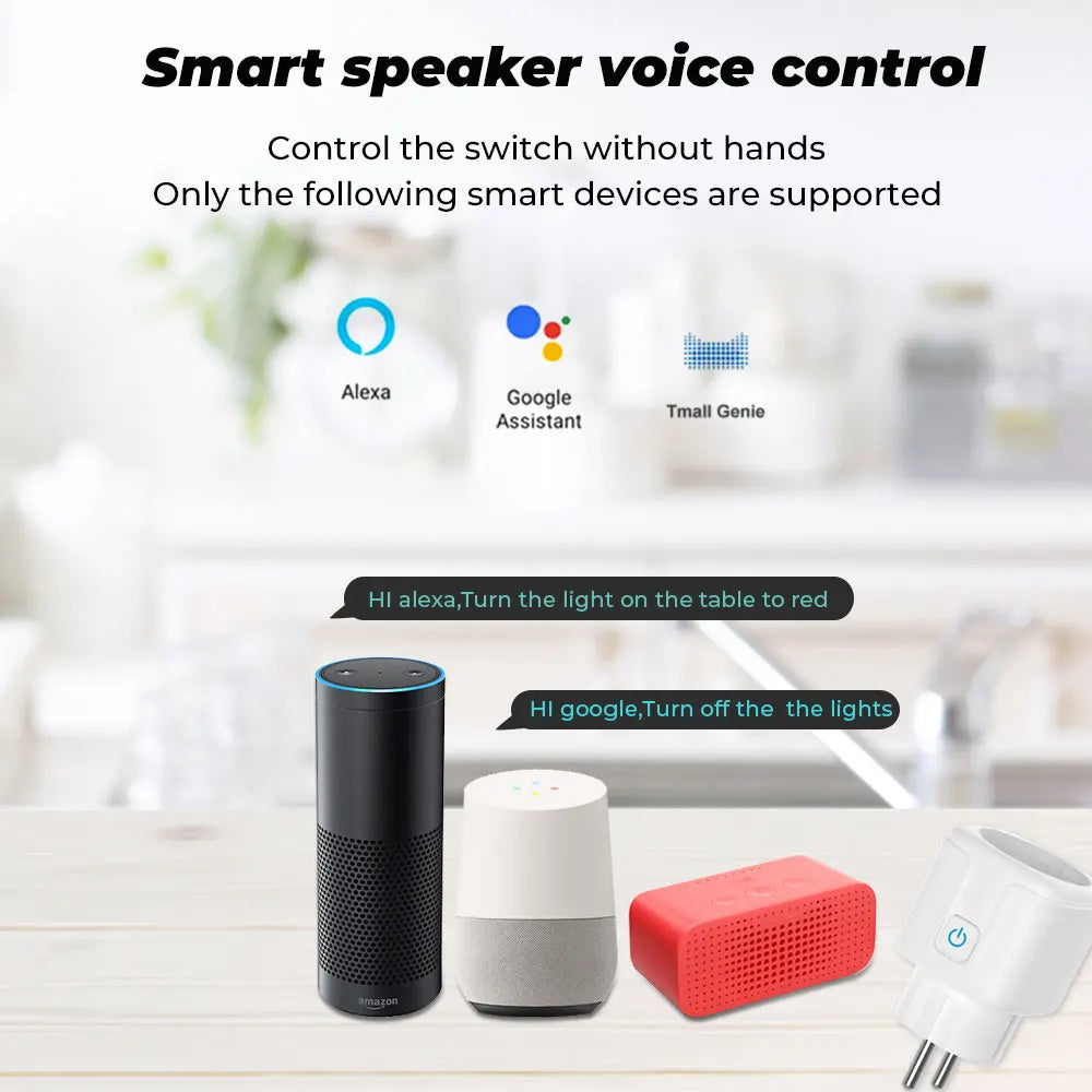 16A 20A Tuya Smart Plug EU Wifi Smart Socket with Power Monitoring Electrical Sockets APP Control Timing Voice for Alexa Google