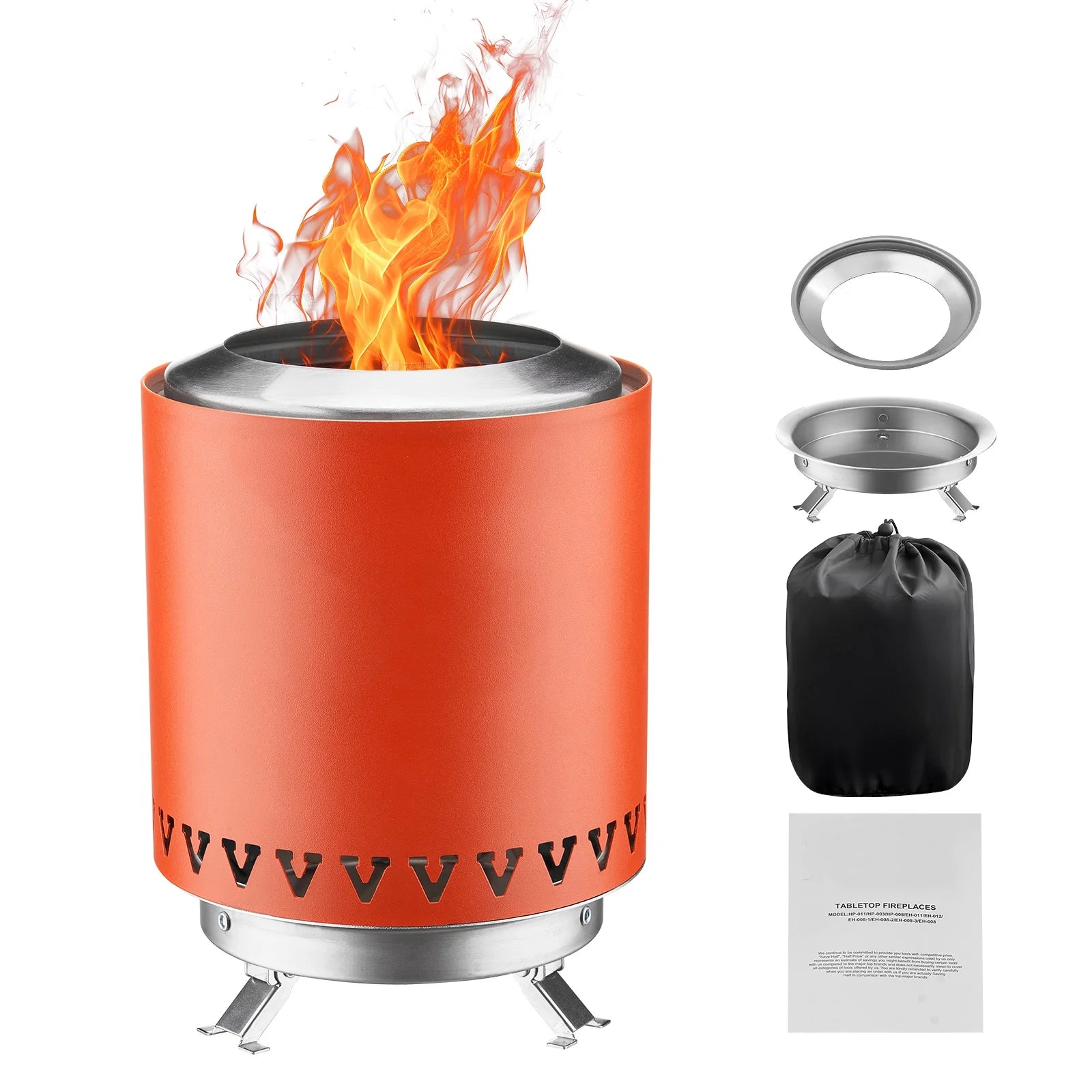 Portable Fire Pit, 6-Inch Stainless Steel Indoor/Outdoor Tabletop Fireplace, Compact Rubbing Burner Smores Creator with Stand, Utilizes Wood or Pellet Fuel, Red, 1.96 Lbs