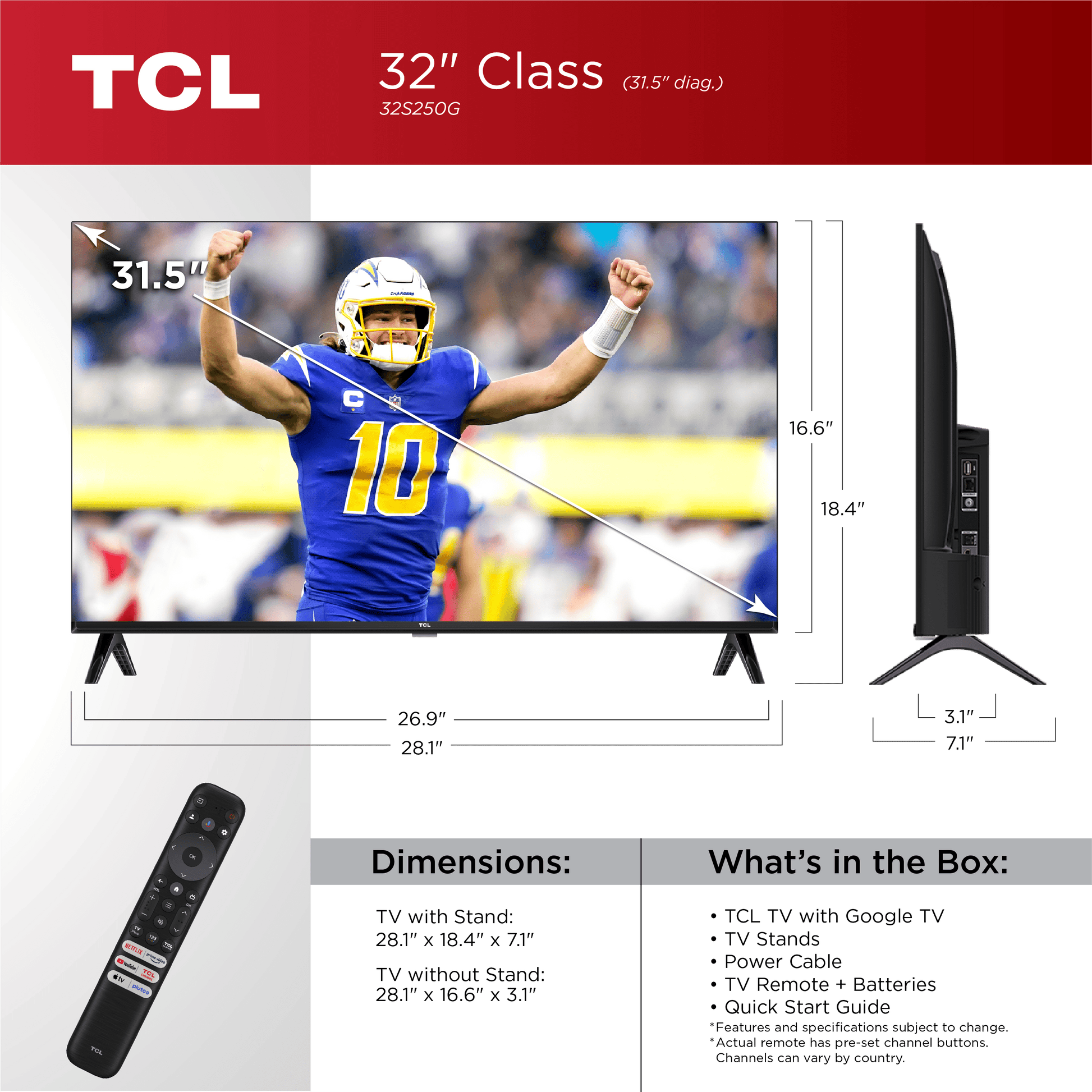 32" Class S Class 720P HD LED Smart TV with Google TV - 32S250G (New)