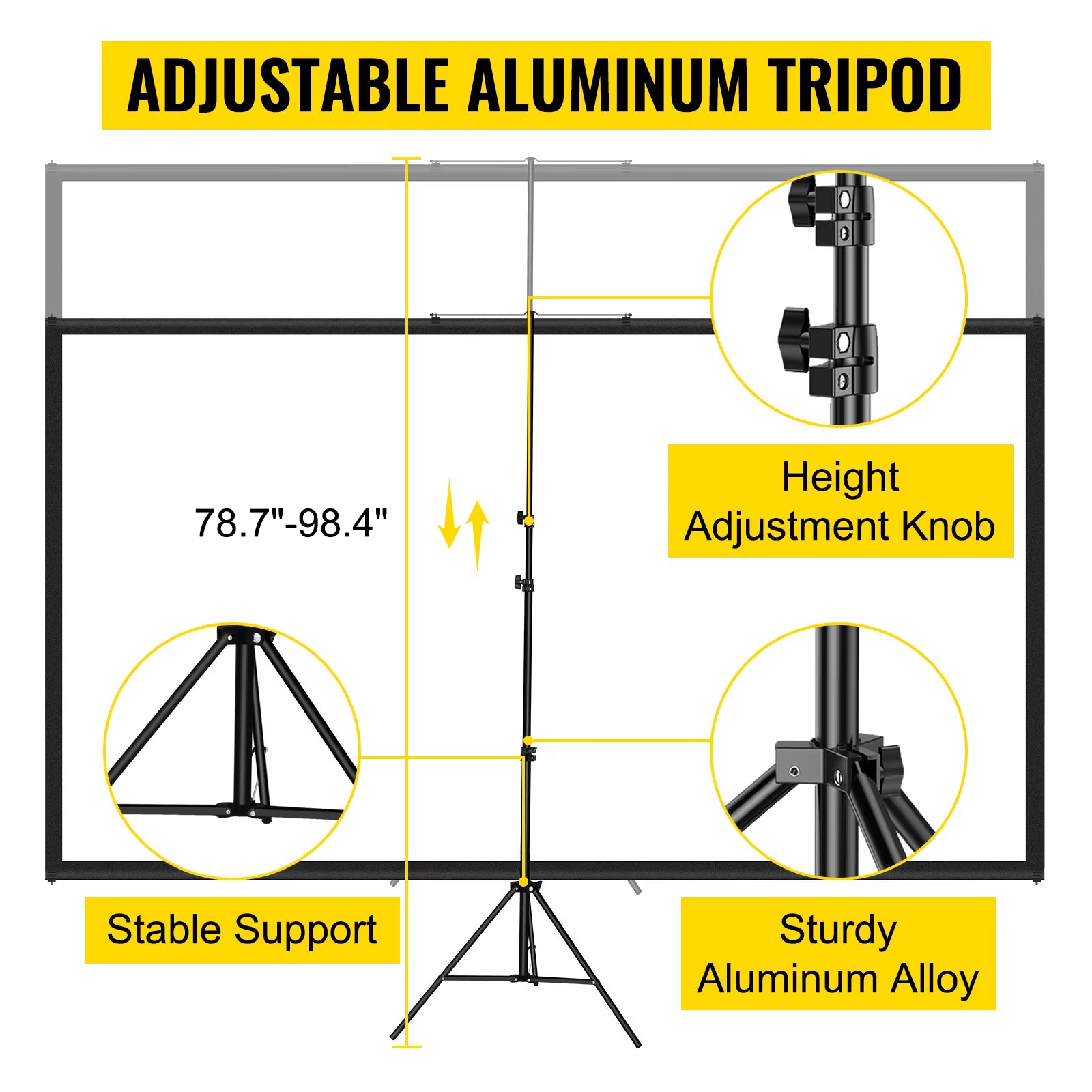 60 70 80 90 100 110 Inch Tripod Projector Screen W/ Stand 16:9 4K HD Portable Home Cinema for Indoor & Outdoor Projection