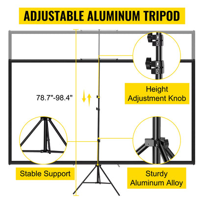 60 70 80 90 100 110 Inch Tripod Projector Screen W/ Stand 16:9 4K HD Portable Home Cinema for Indoor & Outdoor Projection