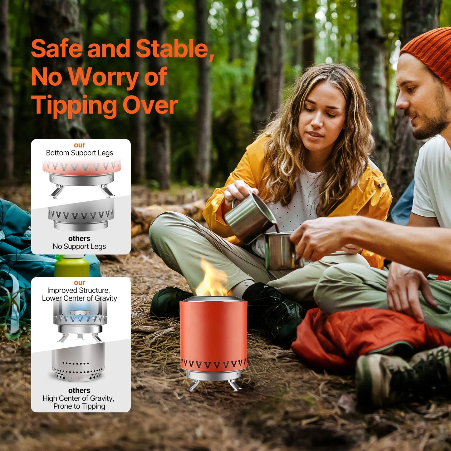 Portable Fire Pit, 6-Inch Stainless Steel Indoor/Outdoor Tabletop Fireplace, Compact Rubbing Burner Smores Creator with Stand, Utilizes Wood or Pellet Fuel, Red, 1.96 Lbs
