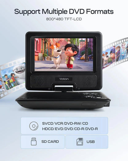 9.5" Portable DVD Player W/ 7.5'' HD, 5H Battery, Car Charger, 720P, Black