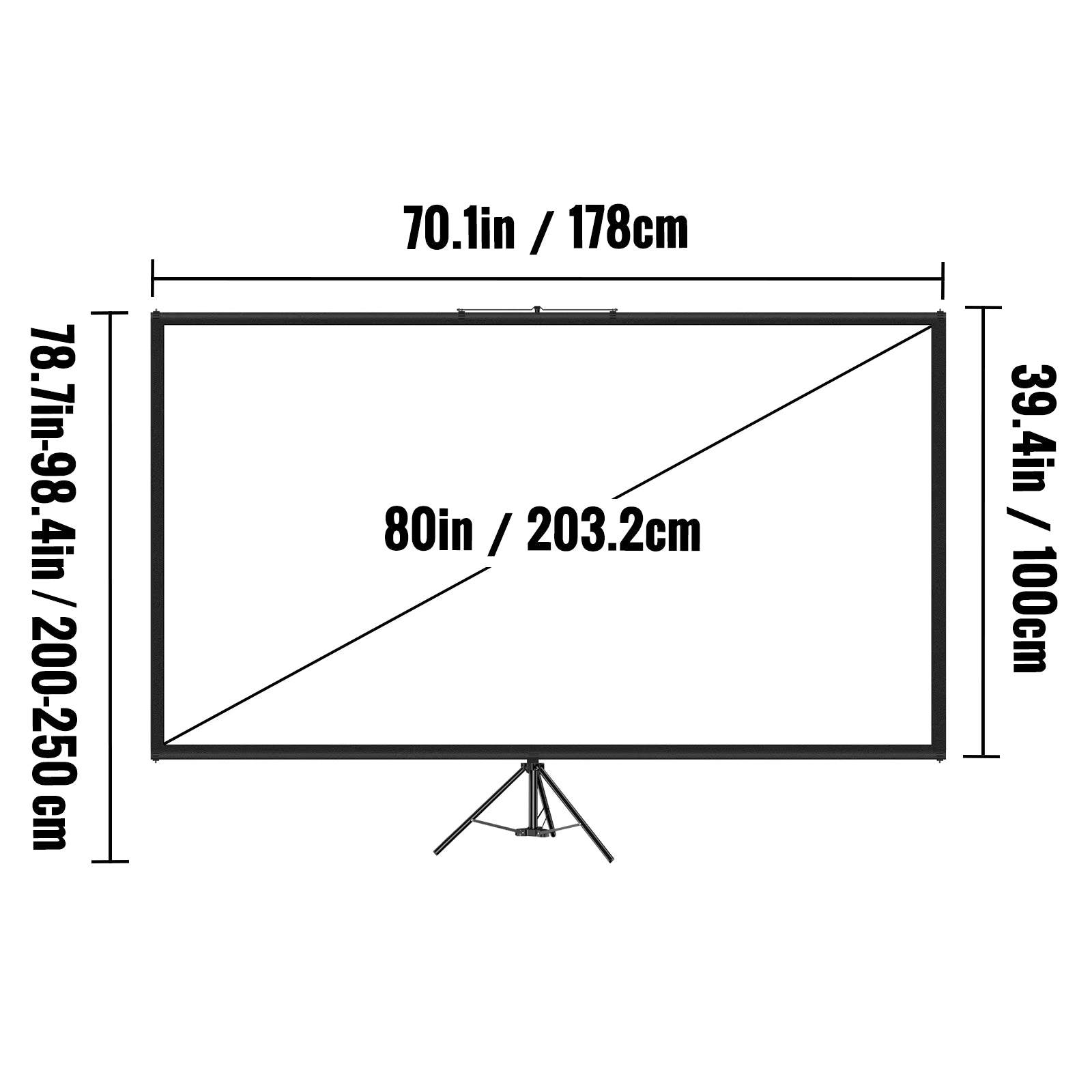 60 70 80 90 100 110 Inch Tripod Projector Screen W/ Stand 16:9 4K HD Portable Home Cinema for Indoor & Outdoor Projection