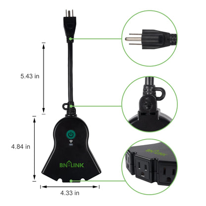 Smart Wifi Heavy Duty Outdoor Outlet, Timer and Countdown Function, No Hub Required for Outdoor Lights, Compatible with Alexa and Google Assistant, 2.4 Ghz Network Only