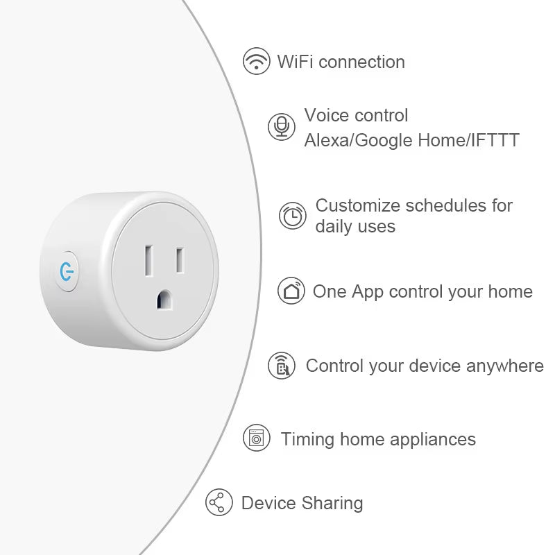 Mini US Wifi Smart Plug Surge Protector 110-230V Voice Control Timer Smart Socket Work with Alexa Google Home Tuya