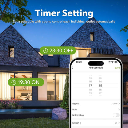 Outdoor Smart Wifi Plug,  Heavy Duty Wi-Fi Timer with Two Grounded Outlet, Wireless Remote Control by App Compatible with Alexa and Google Home Assistant 2.4 Ghz Network Only, ETL Listed (1 Pack)