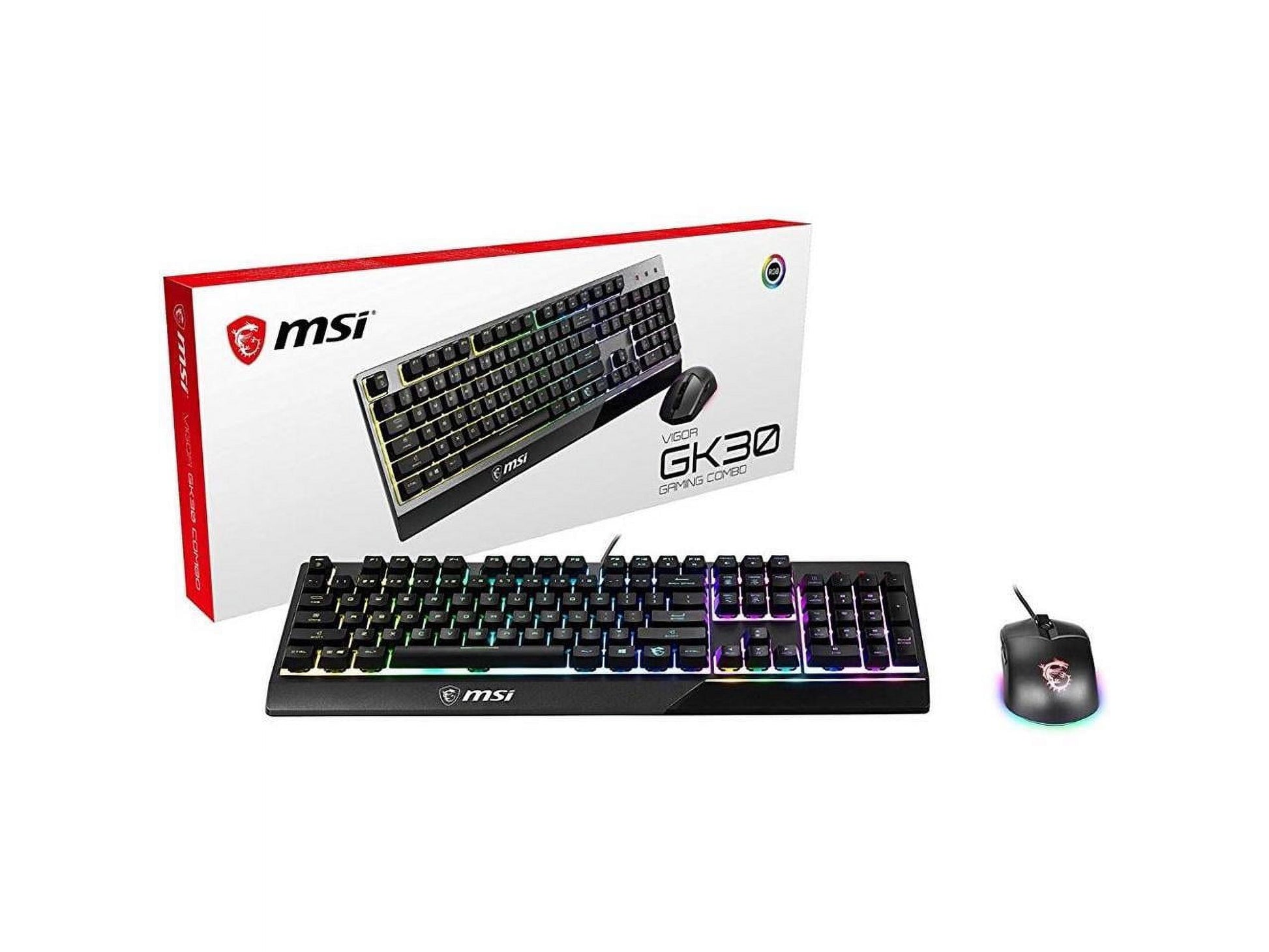 Vigor GK30 Gaming Keyboard & GM11 Gaming Mouse Combo - Mechanical Membrane Switches, 6-Zone RGB, Water Repellent & Splash-Proof, 5000 DPI - Black
