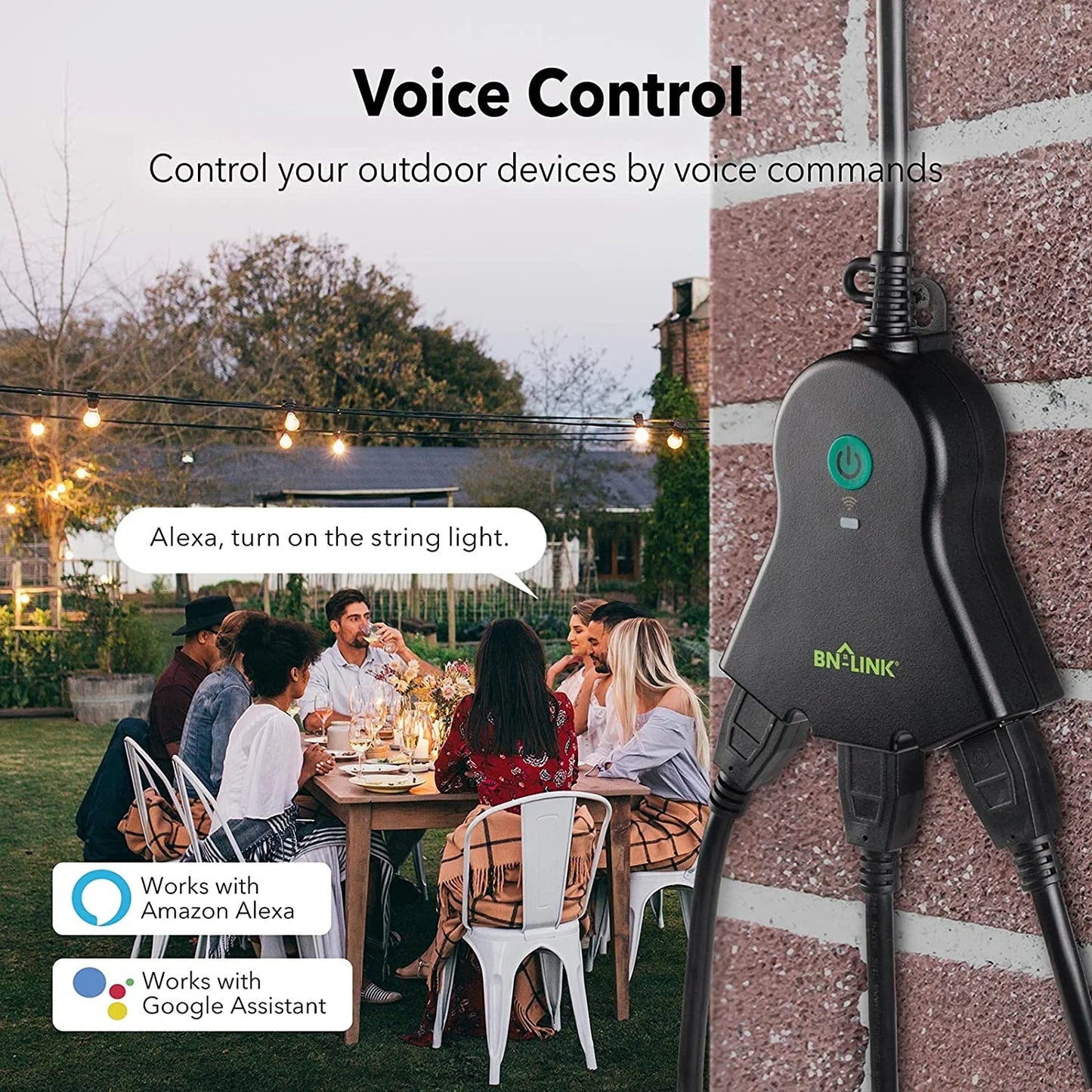 Smart Wifi Heavy Duty Outdoor Outlet, Timer and Countdown Function, No Hub Required for Outdoor Lights, Compatible with Alexa and Google Assistant, 2.4 Ghz Network Only