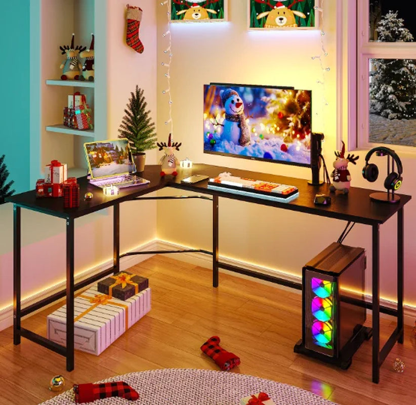 66" Wood L-Shaped Computer Gaming Desk Corner PC Latop Table Study Office Workstation Black