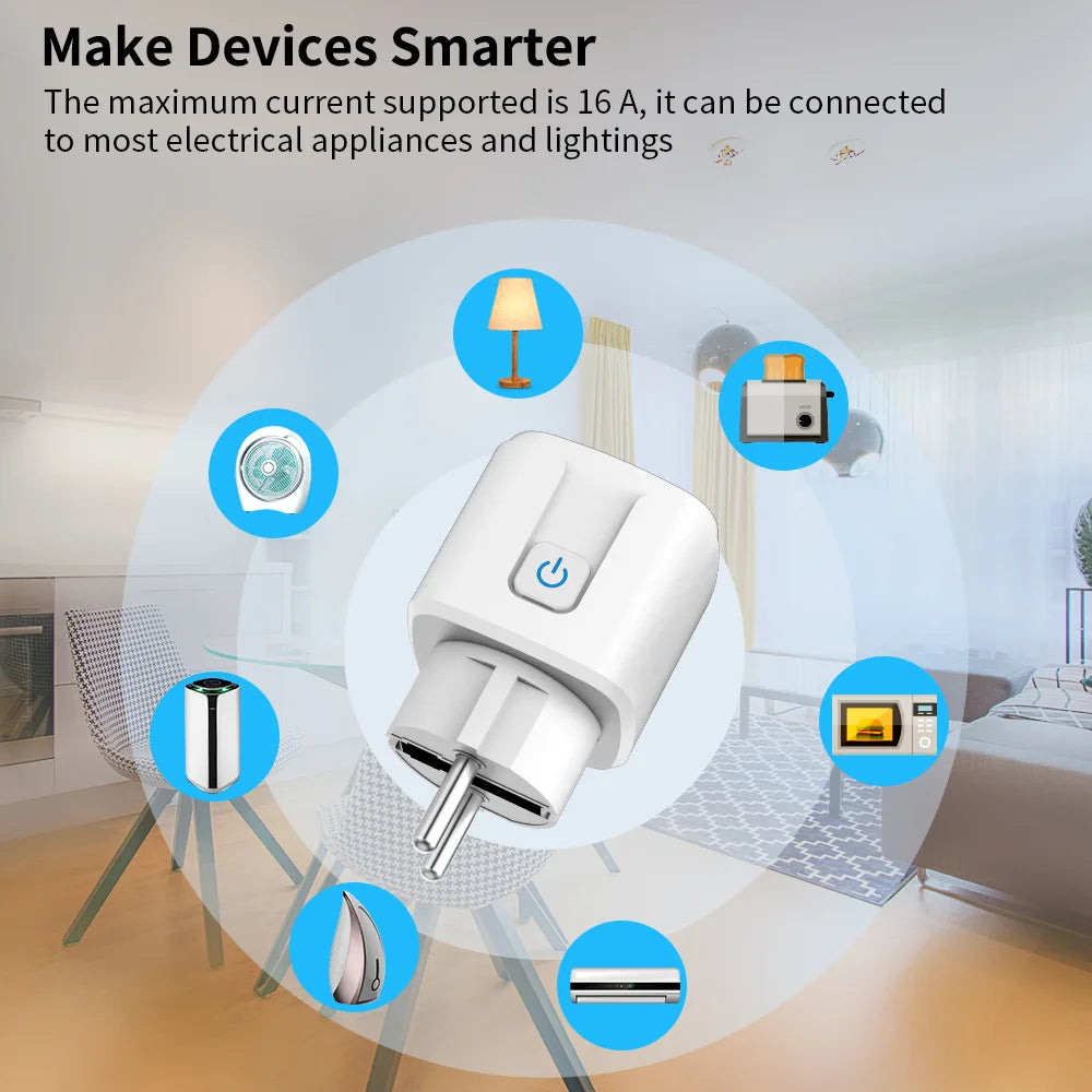 16A 20A Tuya Smart Plug EU Wifi Smart Socket with Power Monitoring Electrical Sockets APP Control Timing Voice for Alexa Google