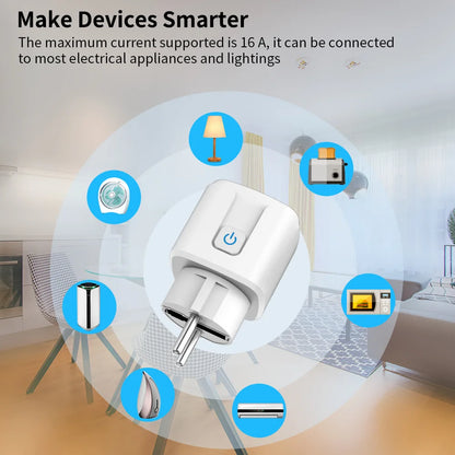 16A 20A Tuya Smart Plug EU Wifi Smart Socket with Power Monitoring Electrical Sockets APP Control Timing Voice for Alexa Google