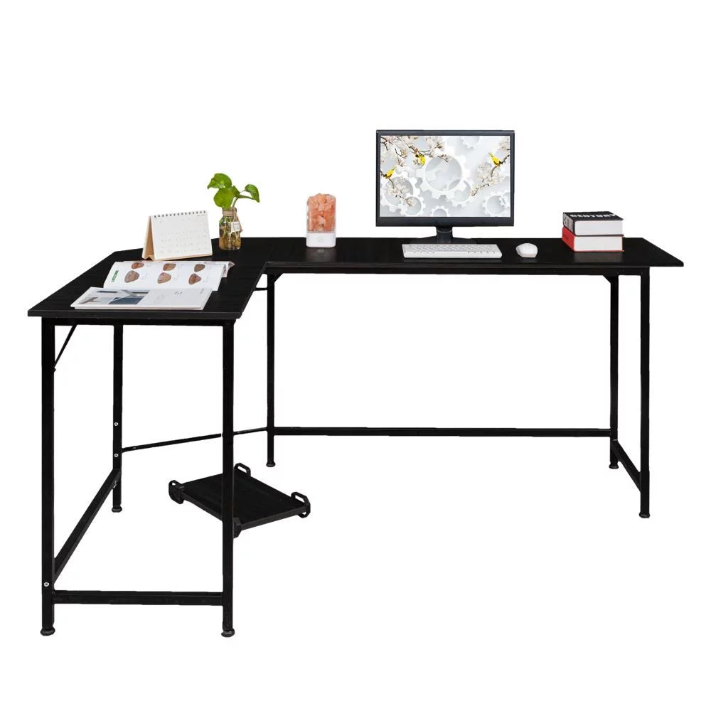 66" Wood L-Shaped Computer Gaming Desk Corner PC Latop Table Study Office Workstation Black